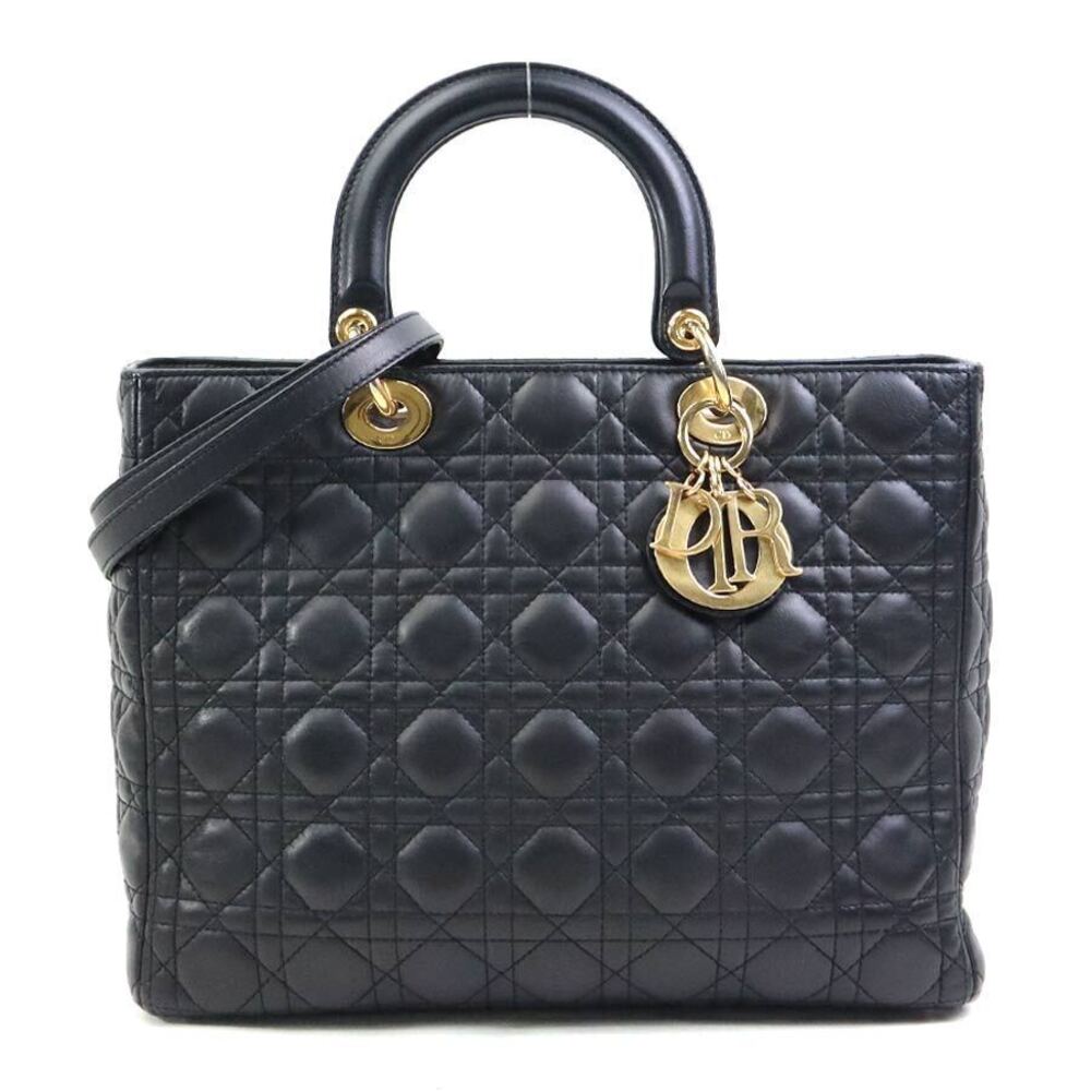 Christian Dior Leather 2Way Shoulder Bag Gold Black